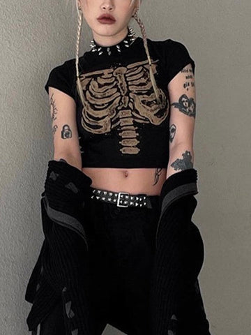 Vintage Skeleton Printed Crop Top