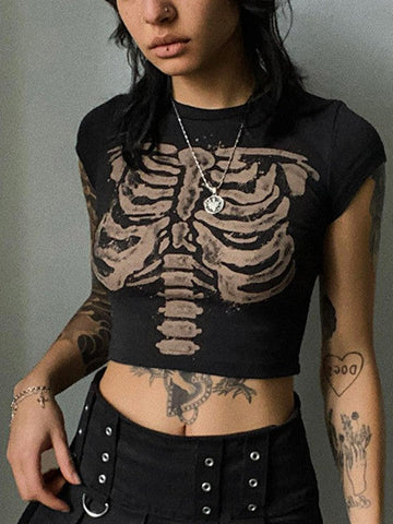 Vintage Skeleton Printed Crop Top