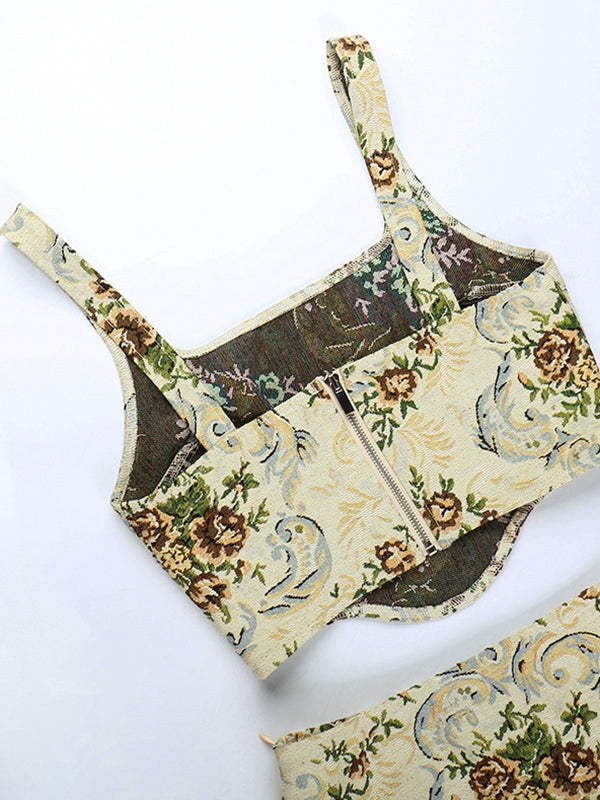 Conjunto de top corsé y minifalda de jacquard