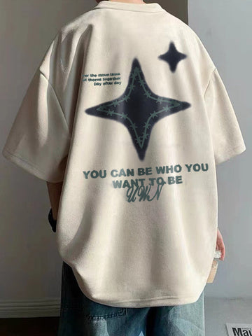 Camiseta con estampado de estrellas de ante sintético para hombre