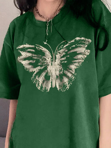 Camiseta gráfica de manga corta con mariposa vintage