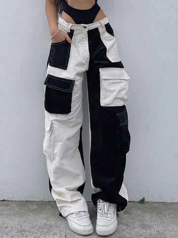 Patchwork Corduroy Cargo Pants