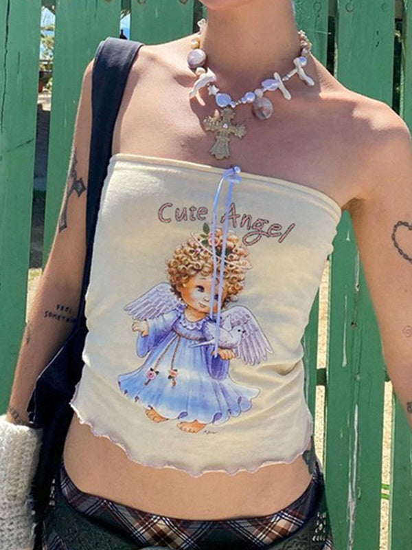 Top bandeau con cordones y estampado de ángel