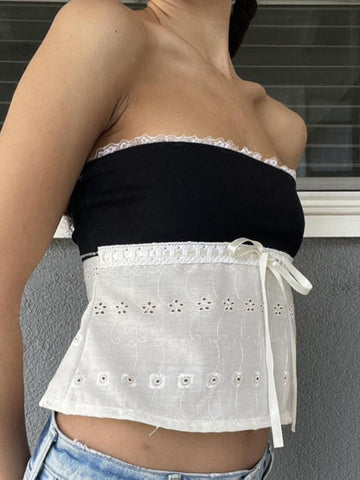 Bandeau-Crop-Top mit kontrastierender Spitze