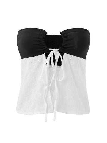 Bandeau-Crop-Top mit kontrastierender Spitze