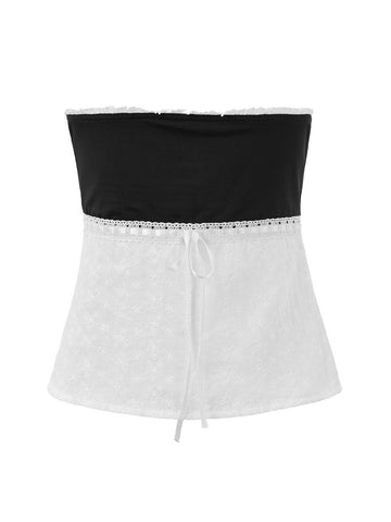 Bandeau-Crop-Top mit kontrastierender Spitze