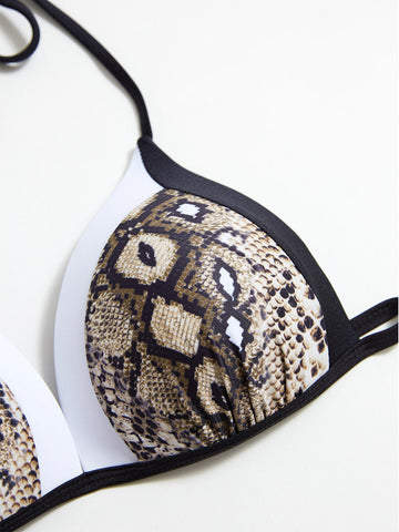 Printed Split Swimwear Snakeskin Stitching Sexy Swimsuit Bikini