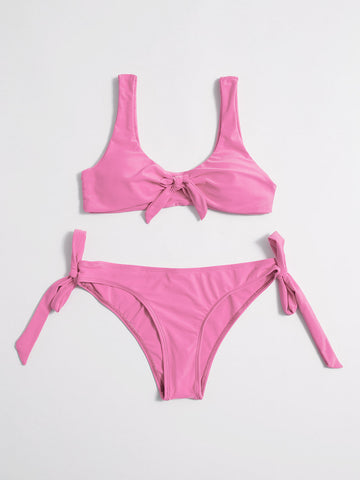 Solid Color Two Way Tie Bikini Set