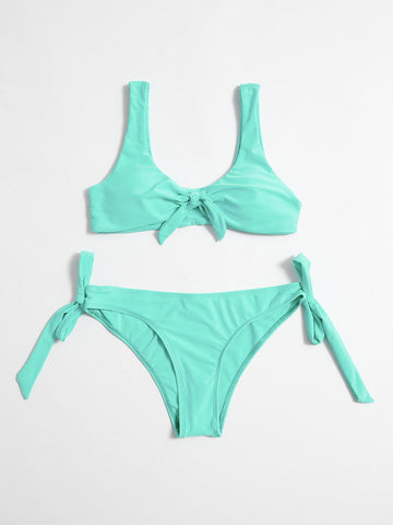 Solid Color Two Way Tie Bikini Set