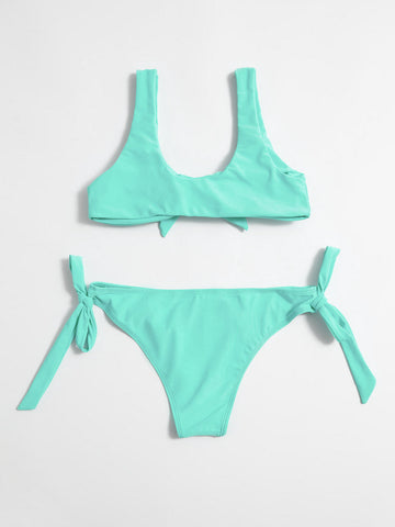 Solid Color Two Way Tie Bikini Set