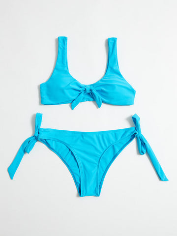 Conjunto de bikini de dos vías con lazo en color sólido