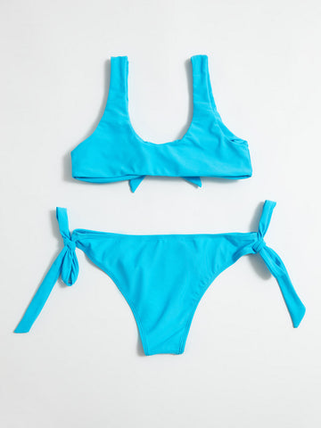 Solid Color Two Way Tie Bikini Set