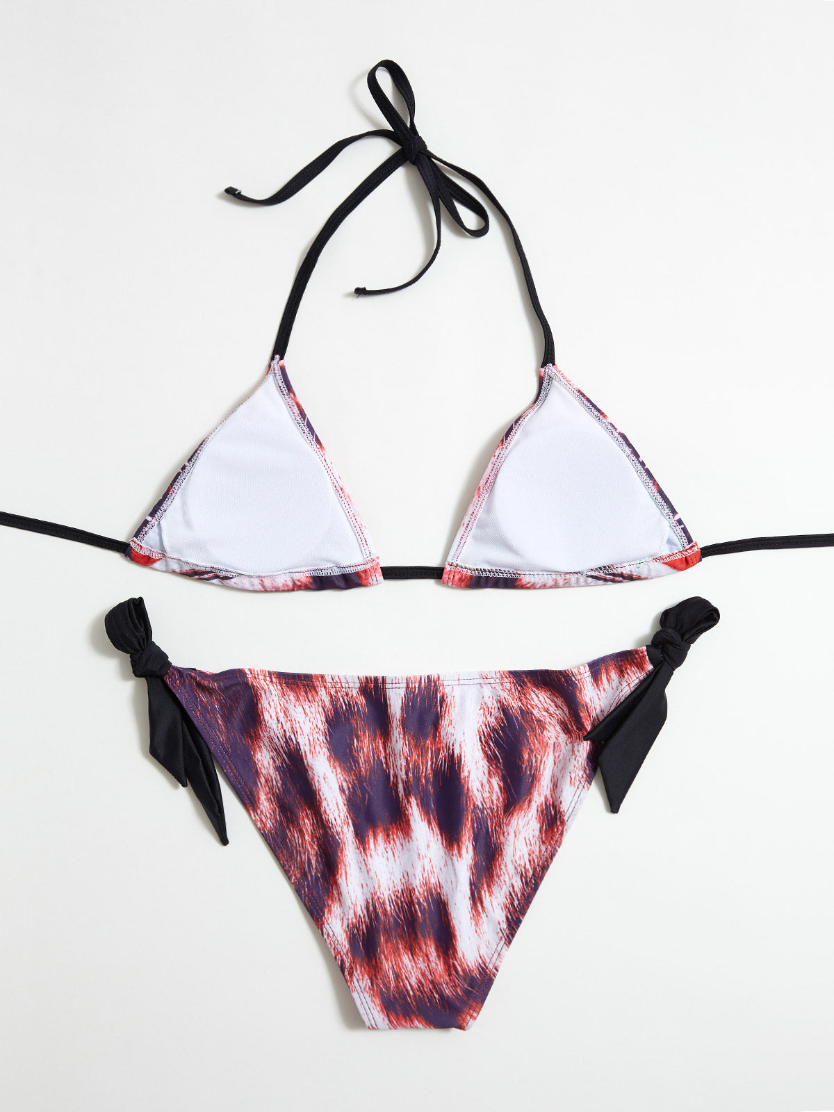 Leopard Print Hanging Neck Lace Up Triangle Bikini