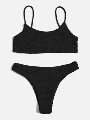 Gesmoktes Bikini-Set mit niedriger Taille