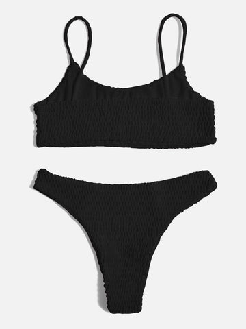 Gesmoktes Bikini-Set mit niedriger Taille