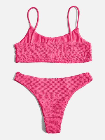 Conjunto de bikini de tiro bajo con fruncido