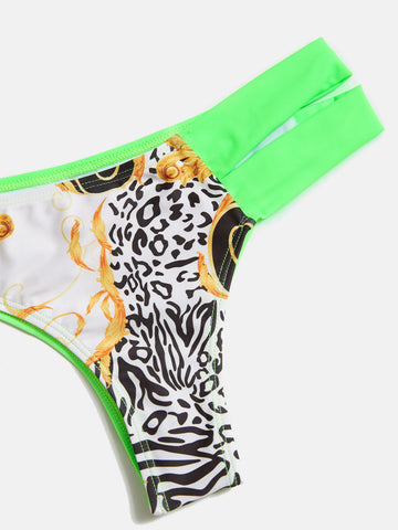 Conjunto de bikini con estampado de leopardo en contraste