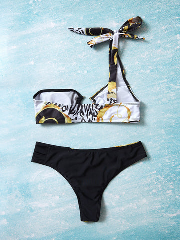 Bikini-Set mit Leopardenmuster und Kontrast