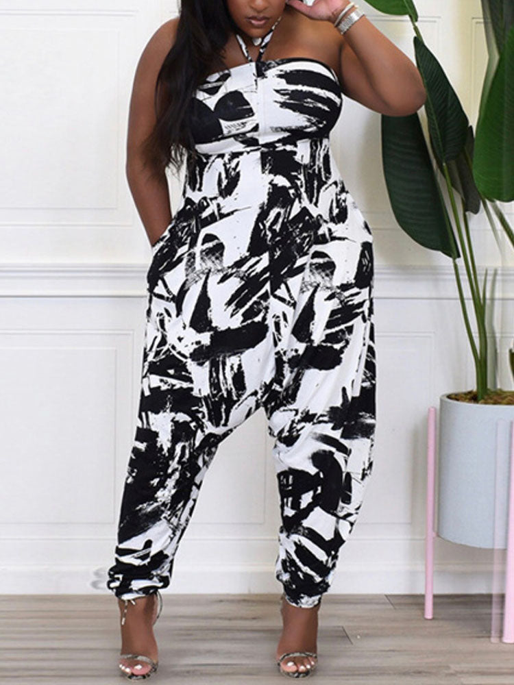 Casual Print Halter Jumpsuits