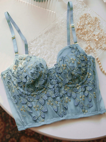 Bustier de encaje vintage con bordado