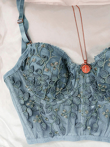 Bustier de encaje vintage con bordado