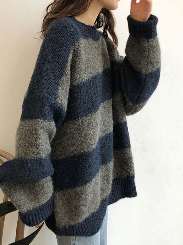 Oversized Stripe Pullover Sweater – Omcne