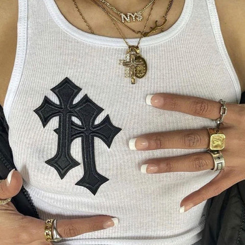 Rib Cross Patched Crop Tank Top