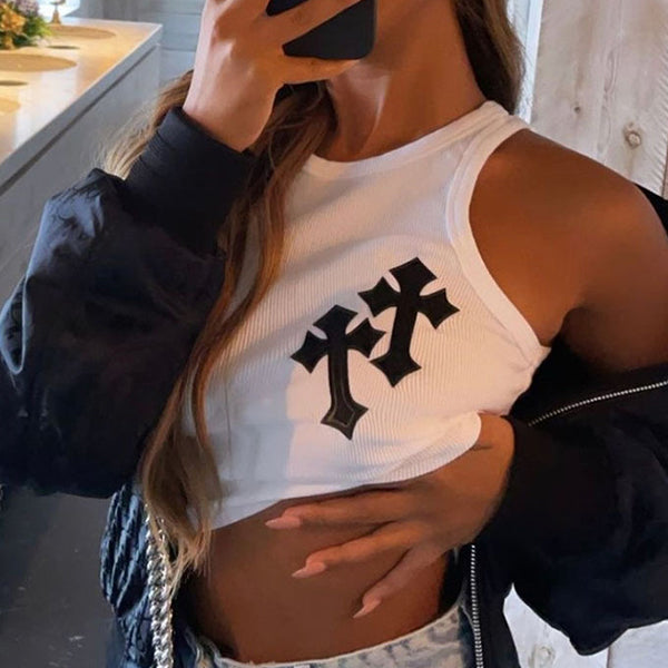 Rib Cross Patched Crop Tank Top