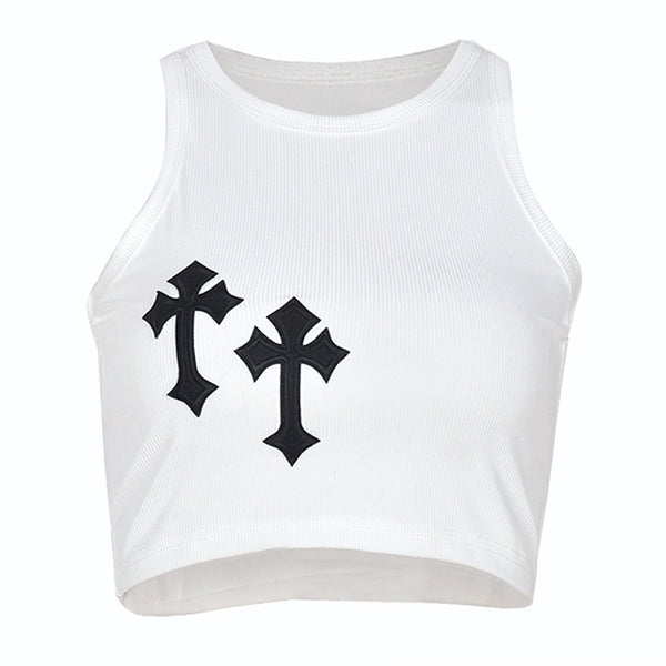 Rib Cross Patched Crop Tank Top