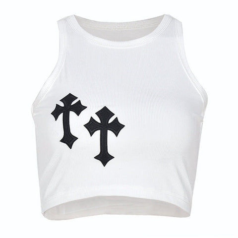 Rib Cross Patched Crop Tank Top