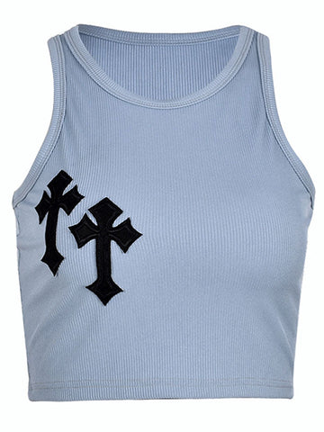 Kurzes Tanktop mit gerippten, gekreuzten Patches