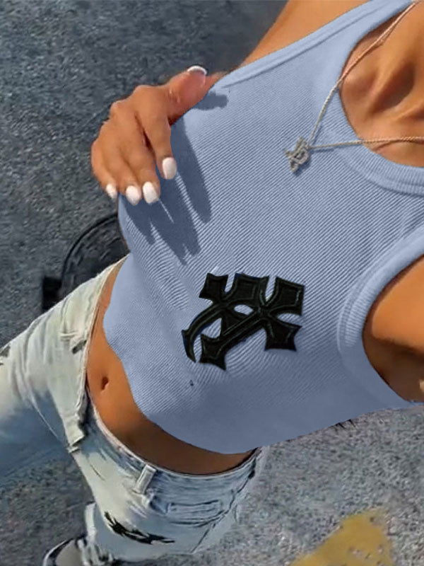 Rib Cross Patched Crop Tank Top