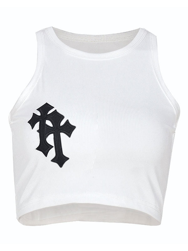 Rib Cross Patched Crop Tank Top