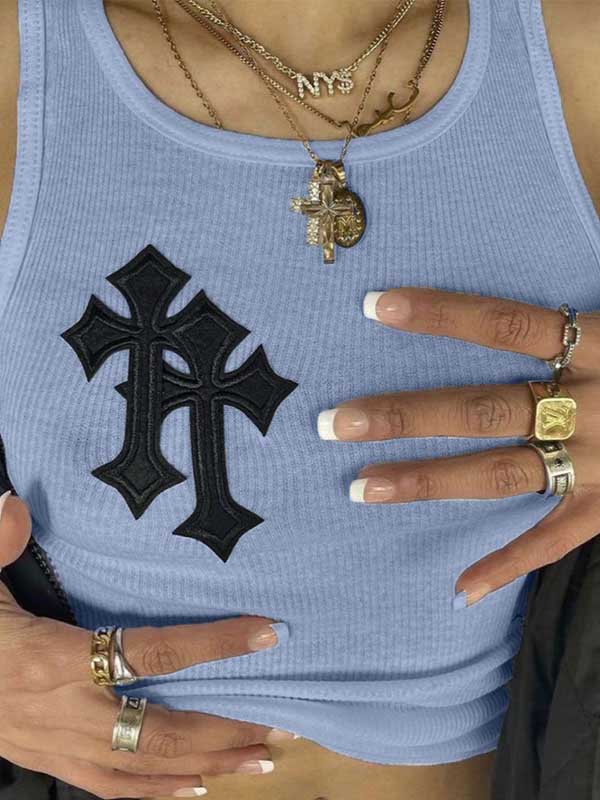 Rib Cross Patched Crop Tank Top