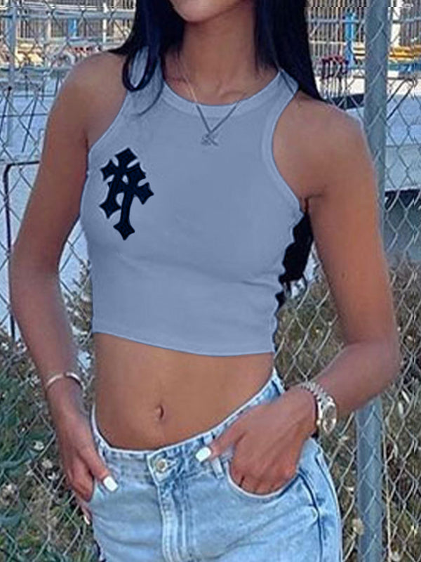 Rib Cross Patched Crop Tank Top