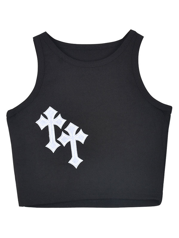 Kurzes Tanktop mit gerippten, gekreuzten Patches