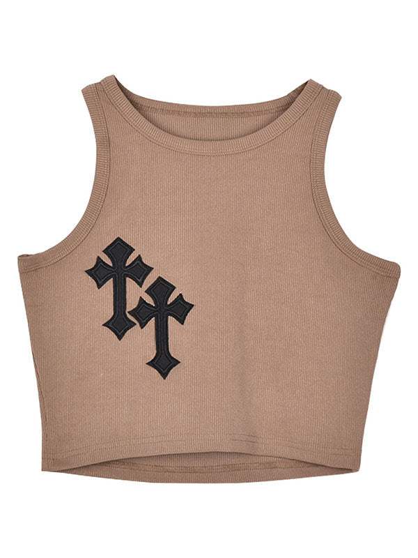 Rib Cross Patched Crop Tank Top