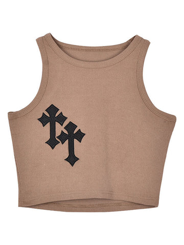 Kurzes Tanktop mit gerippten, gekreuzten Patches