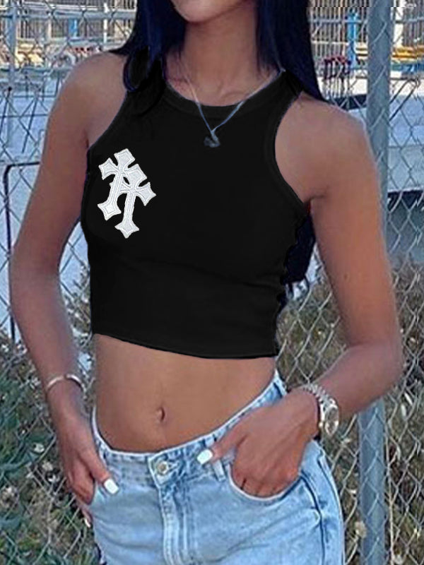 Rib Cross Patched Crop Tank Top