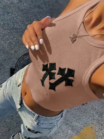 Rib Cross Patched Crop Tank Top