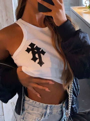 Rib Cross Patched Crop Tank Top