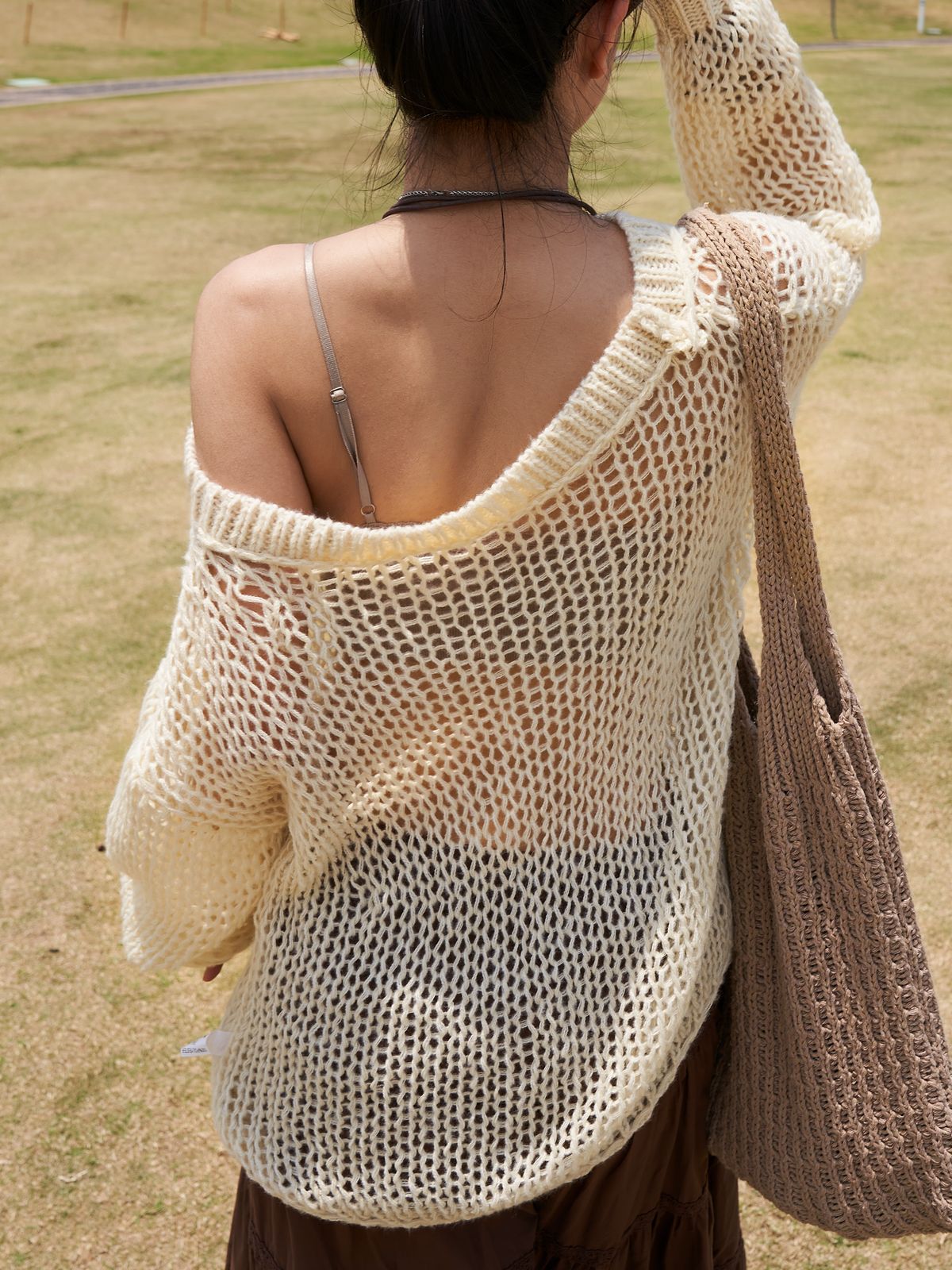 Crochet Hollow Long Sleeve Knit Top