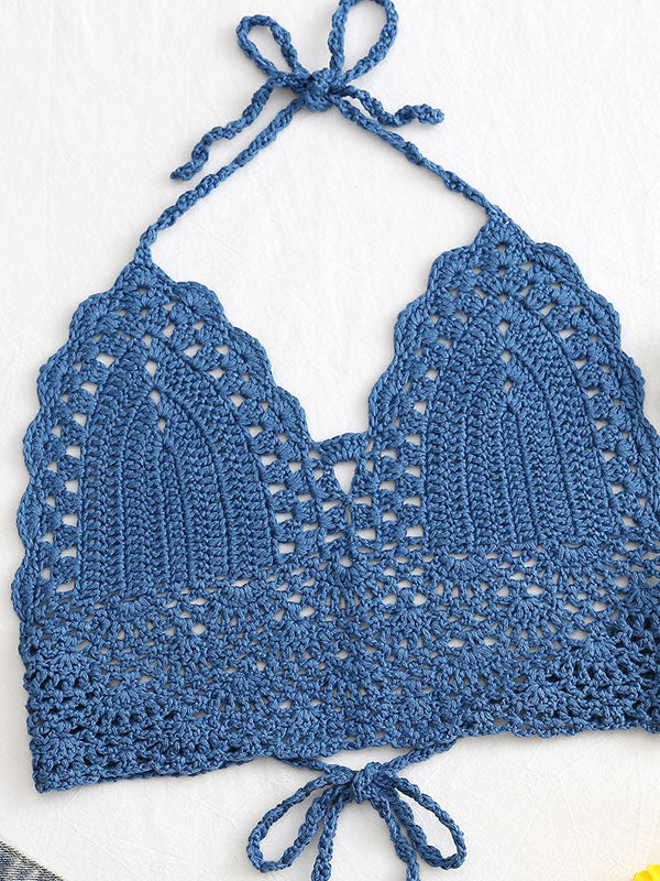 Halter Crochet Knit Crop Cami Top
