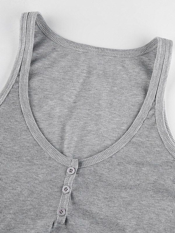 Buttoned Rib Crop Tank Top