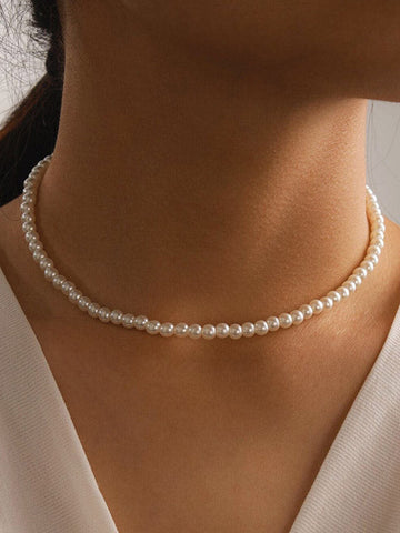 Faux Pearl Choker Necklace