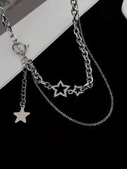Rhinestone Star Decor Layered Chain Necklace