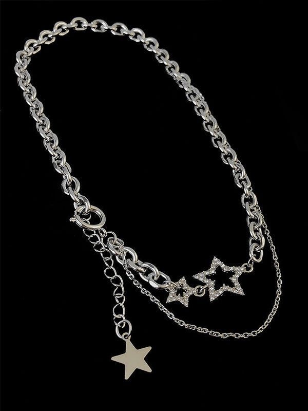 Rhinestone Star Decor Layered Chain Necklace