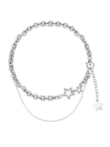 Rhinestone Star Decor Layered Chain Necklace