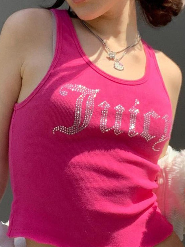 Rhinestone Letter Crop Tank Top