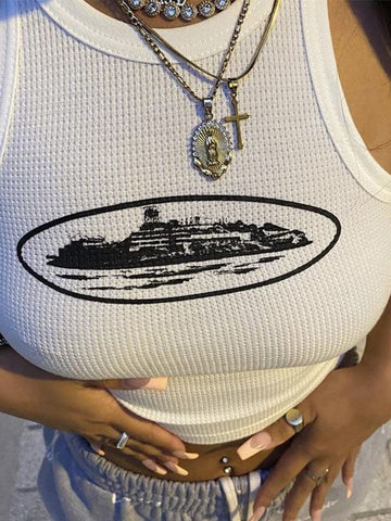 Kurzes Tanktop mit Waffelmuster